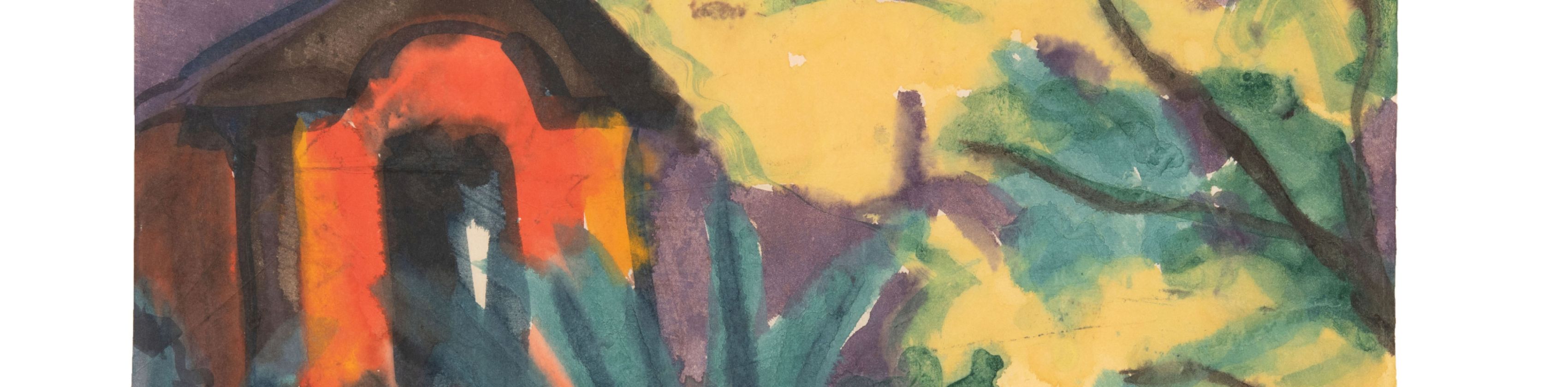 Emil Nolde, Italienische Landschaft mit rotem Haus, um 1924, Aquarell auf Japanpapier, Dauerleihgabe aus Privatbesitz