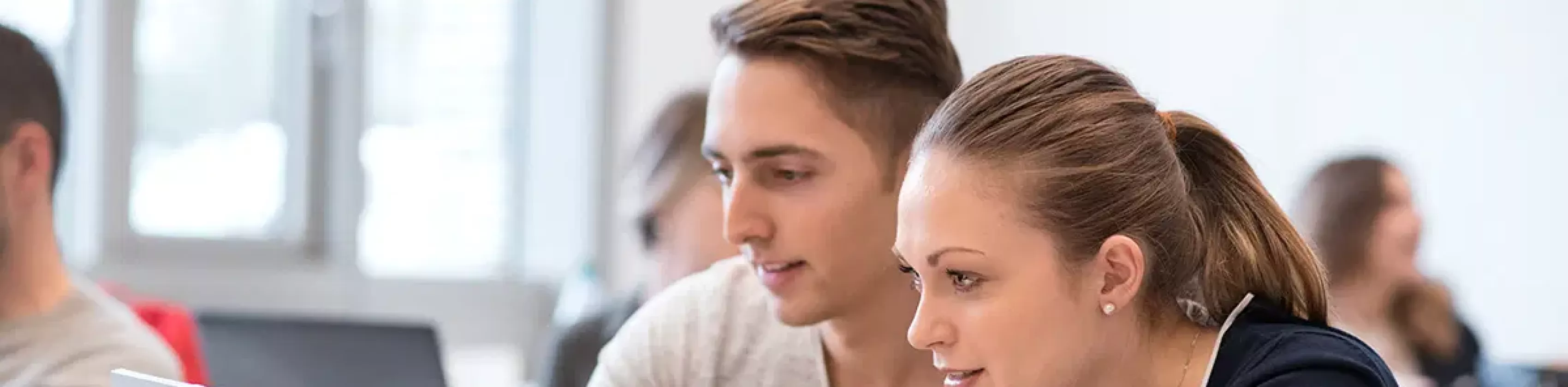 Studierende arbeiten zusammen am Laptop, © Hochschule Heilbronn