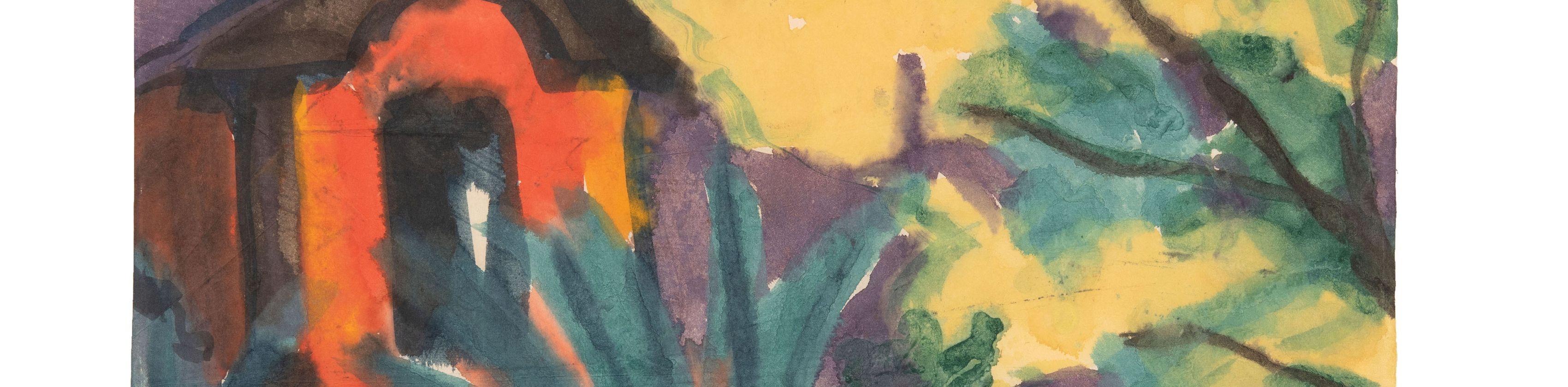 Emil Nolde, Italienische Landschaft mit rotem Haus, um 1924, Aquarell auf Japanpapier, Dauerleihgabe aus Privatbesitz
