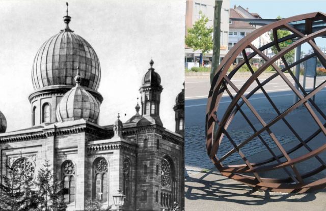 Die ehemalige Syngagoe Heilbronn und das heutige Mahnmal an der Allee